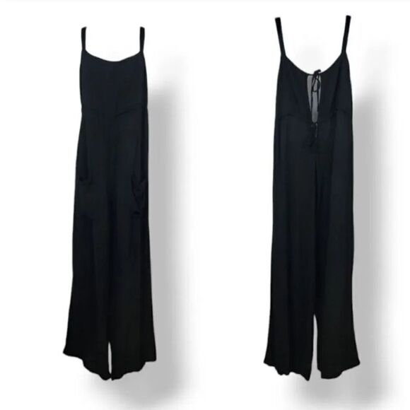 Anthropologie Lacausa Cleo Wool Blend Tie Back Jumpsuit in Tar Black Size XL - Picture 5 of 11